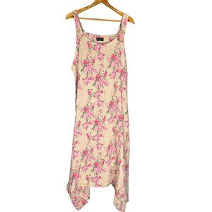 Bella Amore Linen Floral Dress Made in Italy Pink Rose Print Handkerchief Hem
